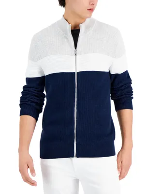 I.n.c. International Concepts Men's Cotton Colorblocked Full-Zip Sweater, Created for Macy's