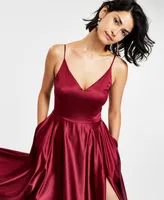 B Darlin Juniors' V-Neck Satin Gown, Created for Macy's