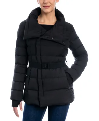 Michael Kors Women's Stretch Asymmetrical Belted Down Puffer Coat