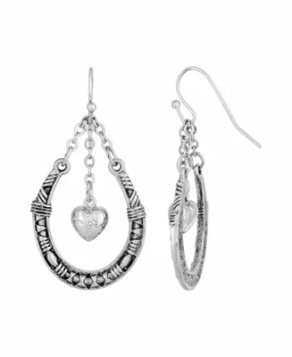 Women's Pewter Horseshoe with Hanging Heart Earring