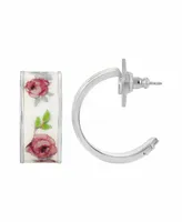 Women's Pink Floral Hoop Earrings