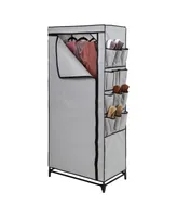 Wide Portable Wardrobe Closet with Cover and Side Pockets, 27"