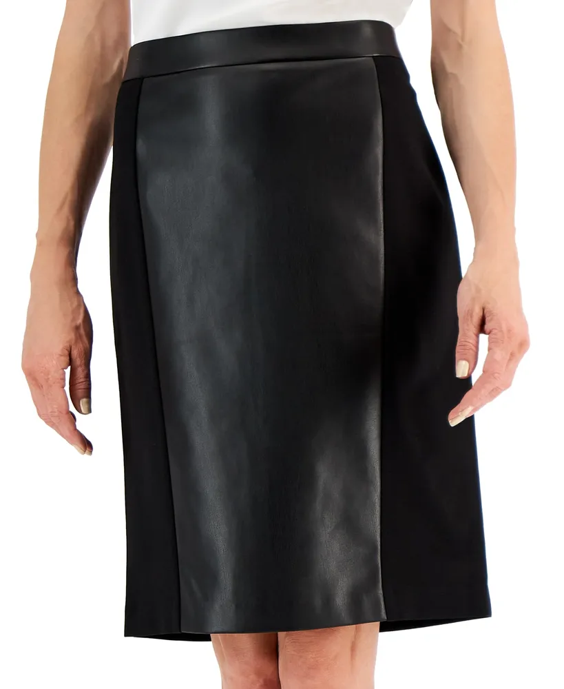 Kasper Women's Faux-Leather-Front Pull-On Skirt