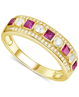 Lab-Grown Ruby (1/4 ct. t.w.) & Lab-Grown White Sapphire (1/3 ct. t.w.) Band in 14k Gold-Plated Sterling Silver