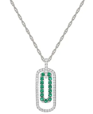 Lab-Grown Sapphire (1/3 ct. t.w.) & White (1/4 18" Pendant Necklace Sterling Silver (Also Emerald Lab