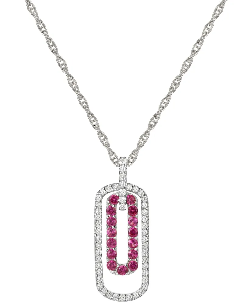 Lab-Grown Sapphire (1/3 ct. t.w.) & White (1/4 18" Pendant Necklace Sterling Silver (Also Emerald Lab-G
