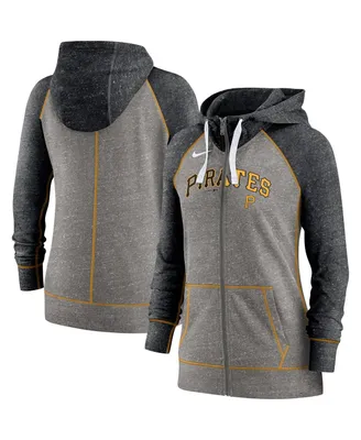 Women's Nike Heathered Charcoal and Black Pittsburgh Pirates Split Wordmark Gym Vintage-Like Raglan Slub Full-Zip Hoodie