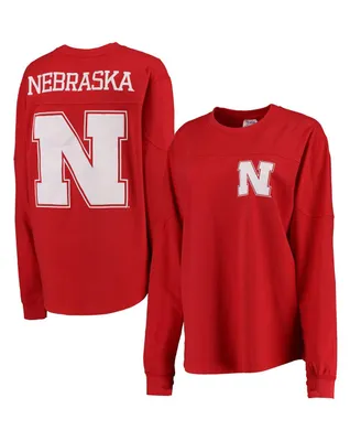 Women's Pressbox Scarlet Nebraska Huskers The Big Shirt Oversized Long Sleeve T-shirt