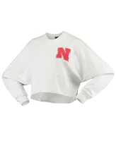 Women's White Nebraska Huskers Raw Hem Cropped Spirit Jersey Long Sleeve T-shirt