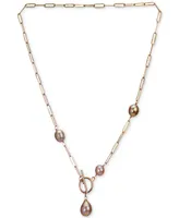 Pink Cultured Freshwater Pearl (10-13mm) Paperclip Link 21" Toggle Necklace in 18k Rose Gold-Plated Sterling Silver