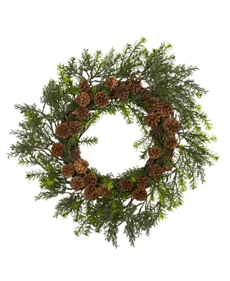 Cedar, Grass and Pine Cone Artificial Wreath Indoor Outdoor, 22"