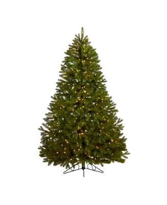 Cambridge Spruce Flat Back Artificial Christmas Tree with Lights and Bendable Branches, 72"