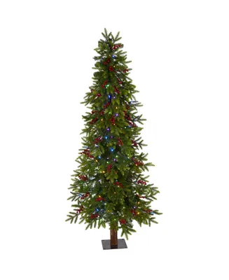 Victoria Fir Artificial Christmas Tree with Lights, Berries and Bendable Branches, 72"