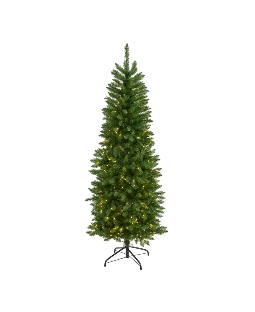 Slim Green Mountain Pine Artificial Christmas Tree with Lights, 72"