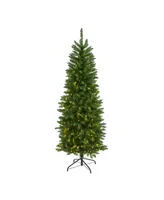 Slim Green Mountain Pine Artificial Christmas Tree with Lights, 72"