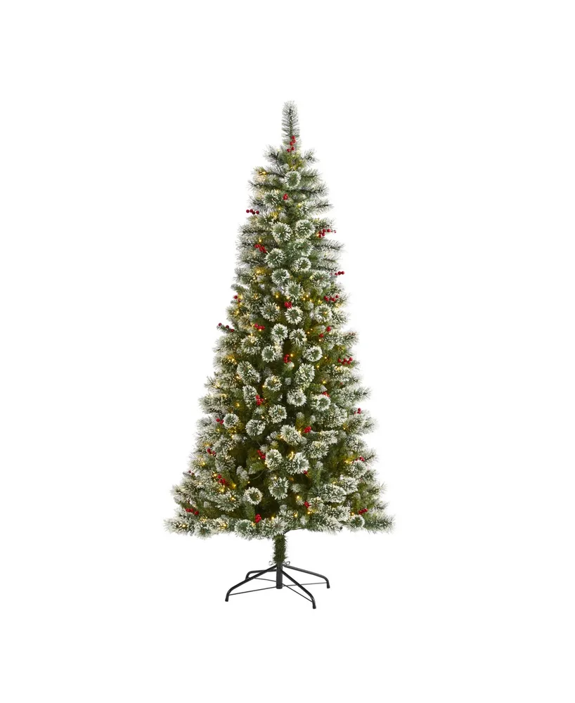 Frosted Swiss Pine Artificial Christmas Tree with Lights and Berries