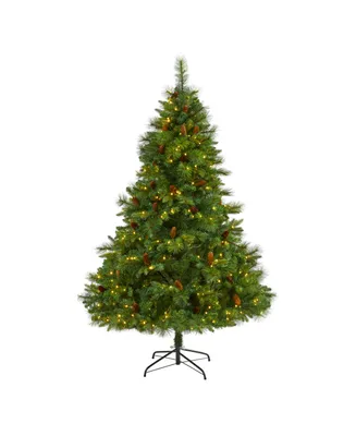 West Virginia Full Bodied Mixed Pine Artificial Christmas Tree with Lights and Pinecones, 72"