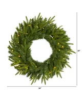 Long Pine Artificial Christmas Wreath with Lights, 24"