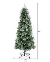 Frosted Tip British Columbia Mountain Pine Artificial Christmas Tree with Lights, Pine Cones Bendable Branches, 72"