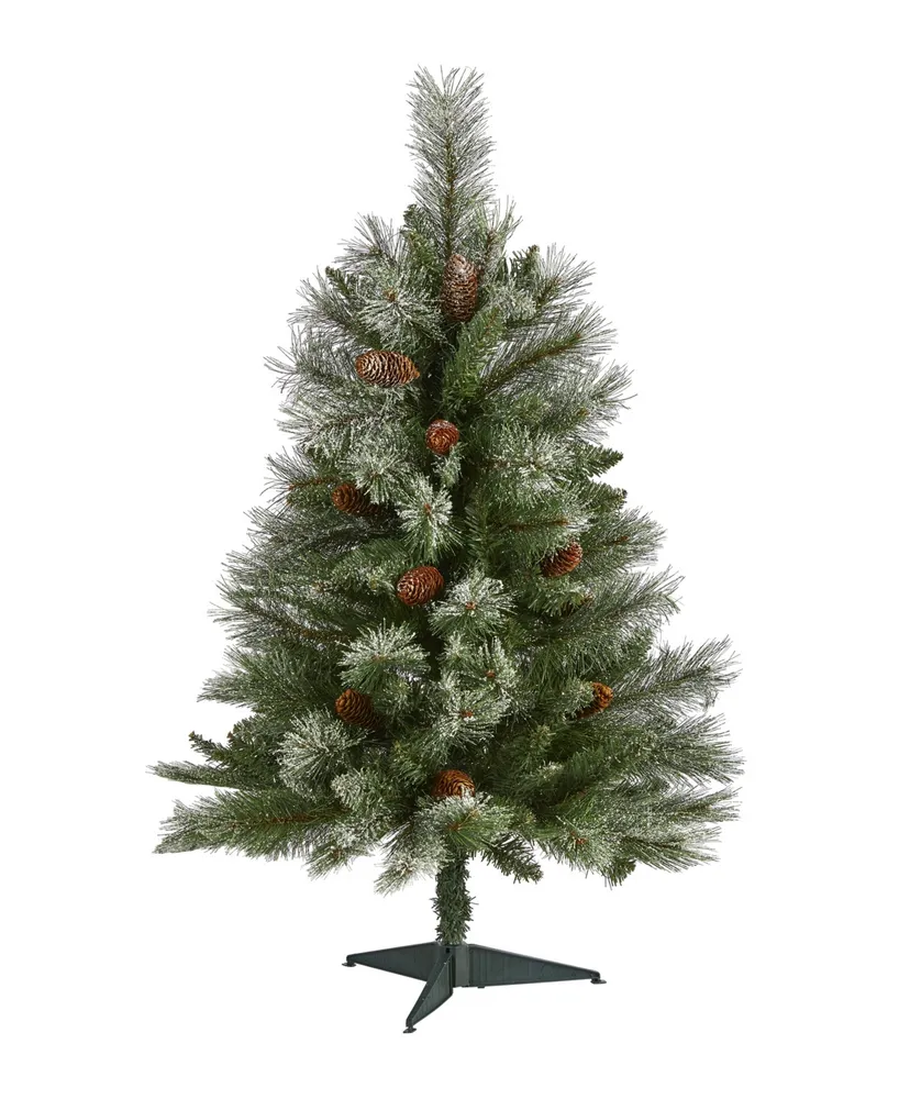 Snowed French Alps Mountain Pine Artificial Christmas Tree with Bendable Branches and Pine Cones, 36"