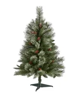 Snowed French Alps Mountain Pine Artificial Christmas Tree with Bendable Branches and Pine Cones, 36"