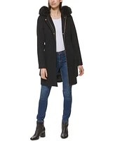 Cole Haan Women's Belted Faux-Fur-Trim Hooded Coat