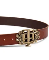 Tommy Hilfiger Men's Iconic Monogram Crest Plaque Buckle Leather Belt