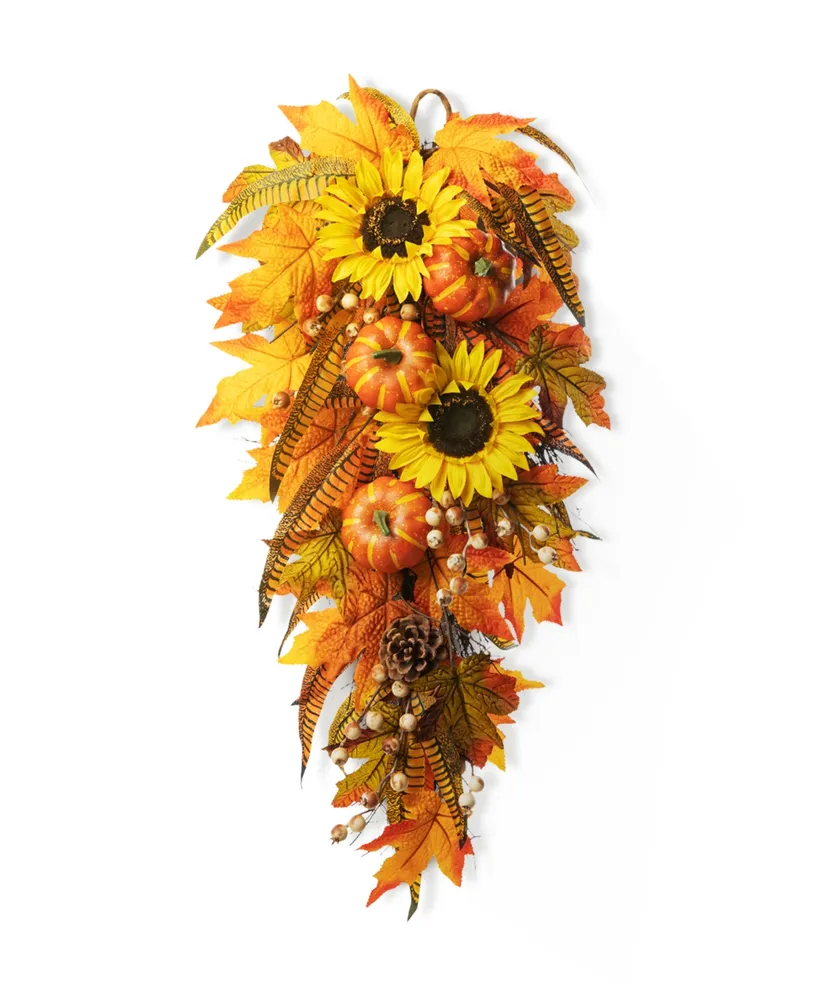 Glitzhome Sunflower Pumpkin Leaf Swag, 26"