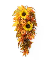 Glitzhome Sunflower Pumpkin Leaf Swag, 26"