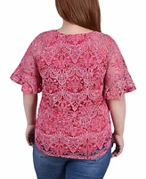 Plus Short Bell Sleeve Lace Blouse