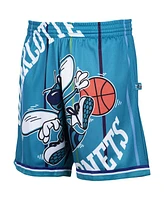 Men's Mitchell & Ness Teal Charlotte Hornets Hardwood Classics Big Face 2.0 Shorts