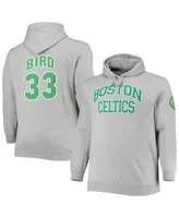 Men's Mitchell & Ness Larry Bird Heathered Gray Boston Celtics Big and Tall Name Number Pullover Hoodie