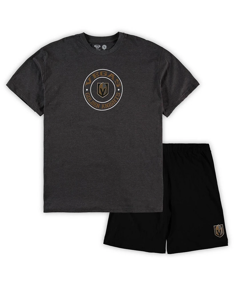 Men's Concepts Sport Black, Heathered Charcoal Vegas Golden Knights Big and Tall T-shirt Shorts Sleep Set