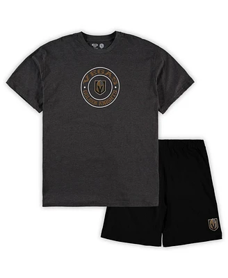 Men's Concepts Sport Black, Heathered Charcoal Vegas Golden Knights Big and Tall T-shirt Shorts Sleep Set