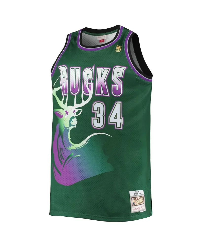 Men's Mitchell & Ness Ray Allen Hunter Green Milwaukee Bucks Big and Tall 1996-97 Hardwood Classics Swingman Jersey