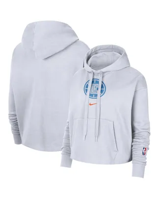 Women's Nike White La Clippers 2021/22 City Edition Essential Logo Cropped Pullover Hoodie