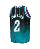 Men's Mitchell & Ness Larry Johnson Teal, Black Charlotte Hornets 1992/93 Hardwood Classics Fadeaway Swingman Player Jersey