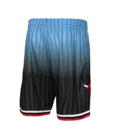 Men's Mitchell & Ness Black and Light Blue Chicago Bulls 1995/96 Hardwood Classics Fadeaway Reload 3.0 Swingman Shorts