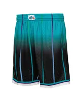 Men's Mitchell & Ness Teal and Black Charlotte Hornets 1995/96 Hardwood Classics Fadeaway Reload 3.0 Swingman Shorts