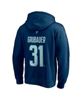 Men's Fanatics Philipp Grubauer Deep Sea Blue Seattle Kraken Authentic Stack Name and Number Pullover Hoodie