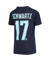 Big Boys Jaden Schwartz Deep Sea Blue Seattle Kraken Name and Number T-shirt