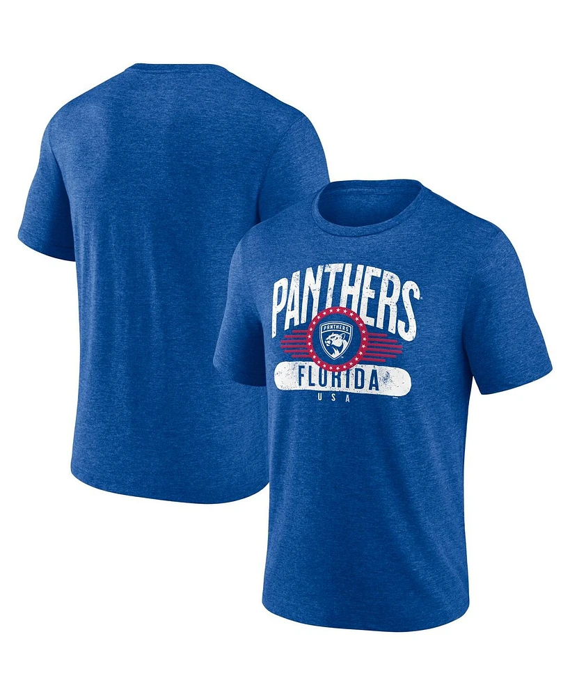 Men's Fanatics Heathered Royal Florida Panthers Americana Stars Stripes Tri-Blend T-shirt