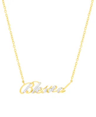 Diamond Script "Blessed" 18" Pendant Necklace (1/6 ct. t.w.) in 14k Gold-Plated Sterling Silver