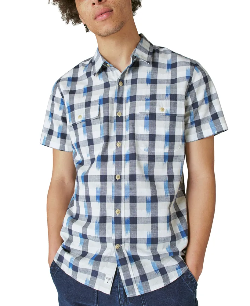 Lucky Brand Linen Button Down Collar Short Sleeve Chest Pocket Workwear  Shirt