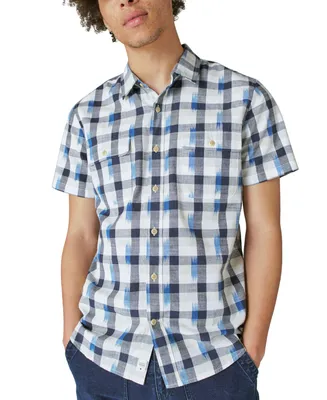 Lucky Brand Men's Ikat Plaid-Print Short Sleeve Shirt