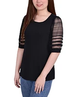 Women's Elbow Sleeve Crepe with Burnout Sleeves Top