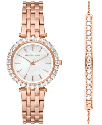 Michael Kors Women's Darci Three-Hand Rose Gold-Tone Stainless Steel Watch 34mm and Bracelet Set, 2 Pieces - Rose Gold