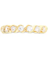 Cubic Zirconia Seven Stone S-Curve Ring 14k Gold-Plated Sterling Silver