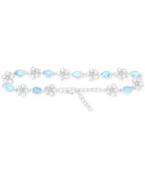 Larimar (1-1/2 ct. t.w.) & Cubic Zirconia Flower Link Bracelet in Sterling Silver