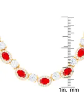 Lab-Created Ruby (4-3/4 ct. t.w.) & Cubic Zirconia Halo 18" Statement Necklace in Gold-Plated Brass